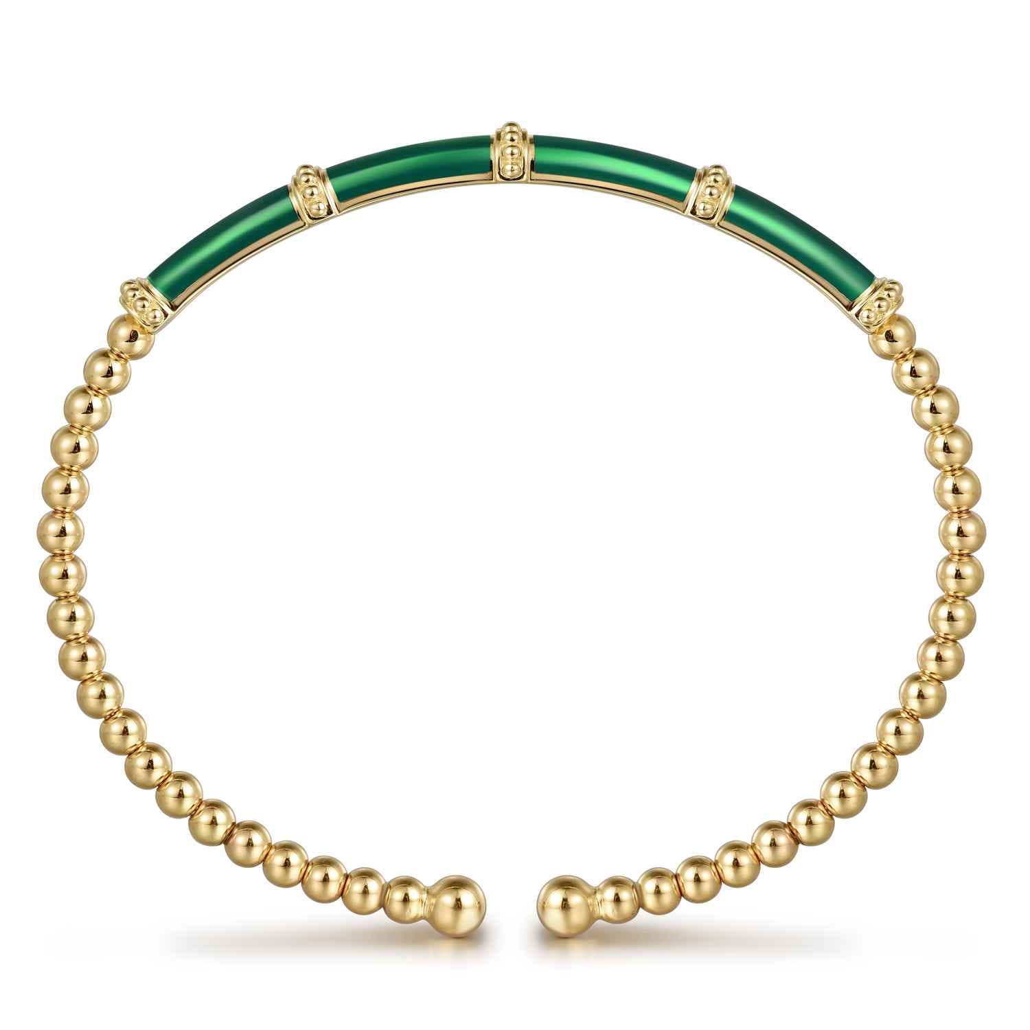 Enamel - 14K Yellow Gold Bujukan and Bar Split Bangle with Chrome Green Enamel - Shot 3