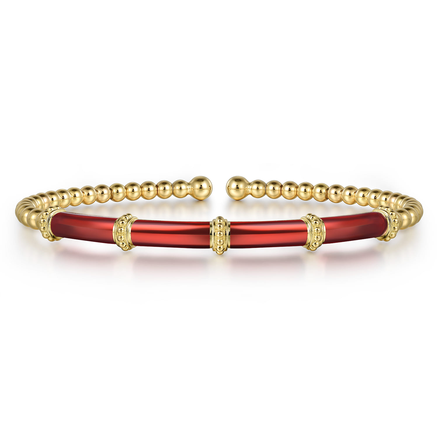 Enamel - 14K Yellow Gold Bujukan and Bar Split Bangle with Chrome Red Enamel - Shot 1
