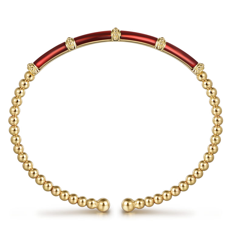 Enamel - 14K Yellow Gold Bujukan and Bar Split Bangle with Chrome Red Enamel - Shot 3