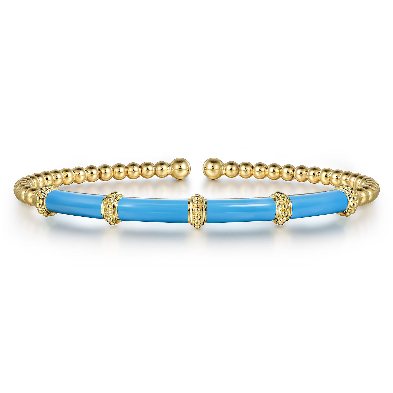 Enamel - 14K Yellow Gold Bujukan and Bar Split Bangle with Dusk Blue Enamel - Shot 1