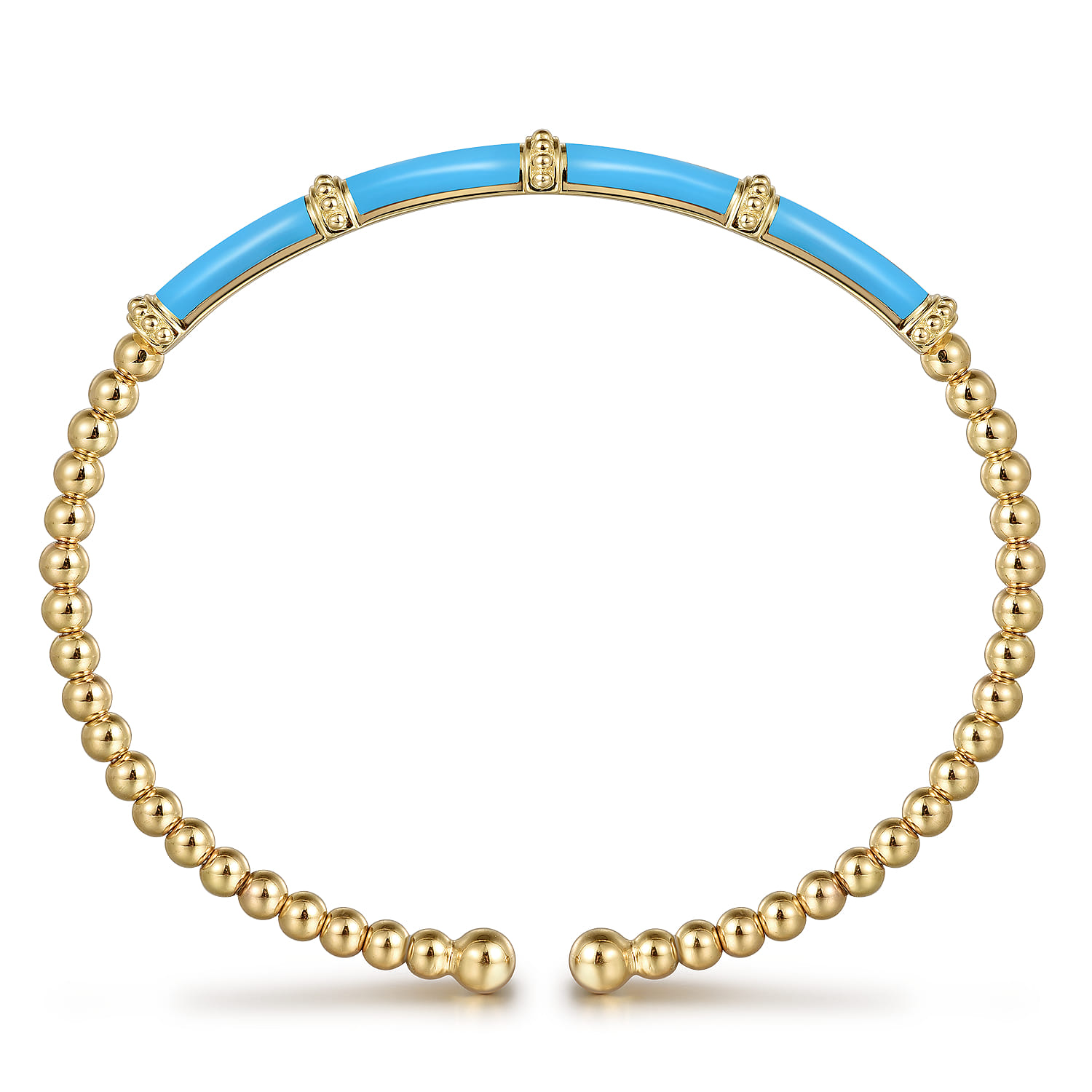 Enamel - 14K Yellow Gold Bujukan and Bar Split Bangle with Dusk Blue Enamel - Shot 3