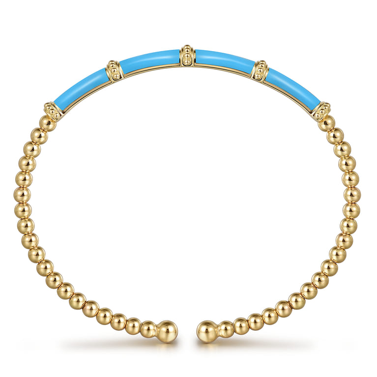 Enamel - 14K Yellow Gold Bujukan and Bar Split Bangle with Dusk Blue Enamel - Shot 3