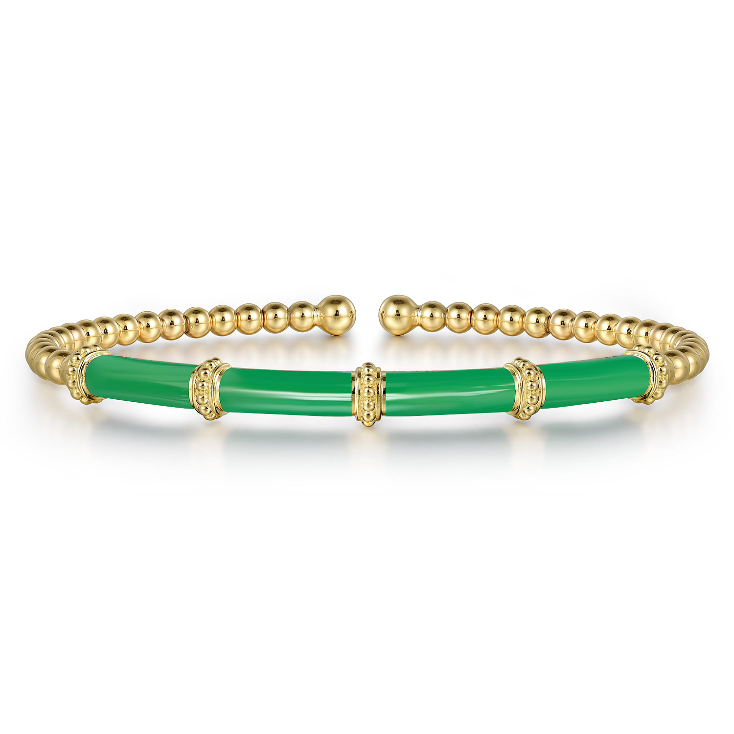 Enamel - 14K Yellow Gold Bujukan and Bar Split Bangle with Emerald Green Enamel - Shot 1