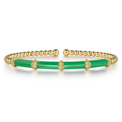 Enamel - 14K Yellow Gold Bujukan and Bar Split Bangle with Emerald Green Enamel