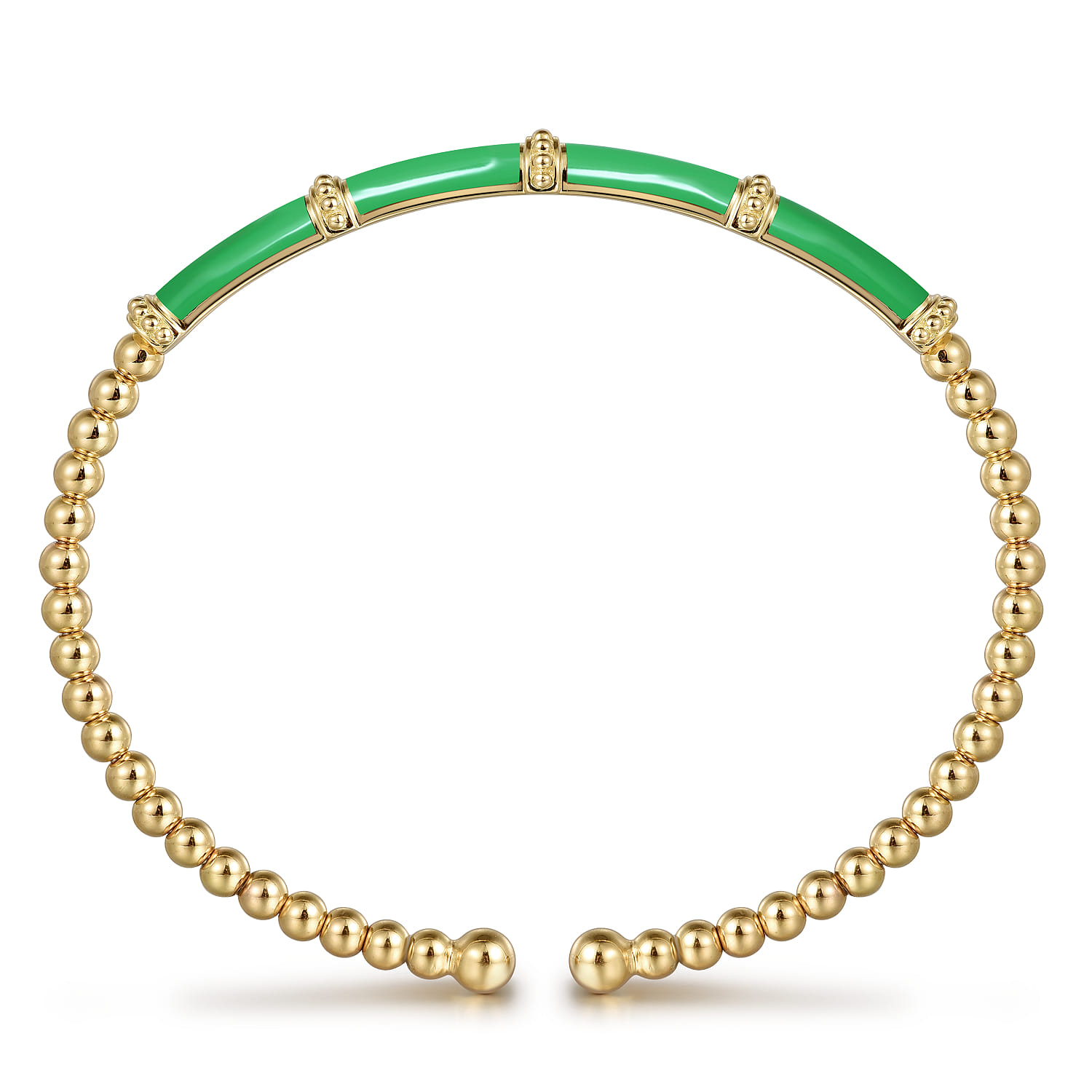 Enamel - 14K Yellow Gold Bujukan and Bar Split Bangle with Emerald Green Enamel - Shot 3