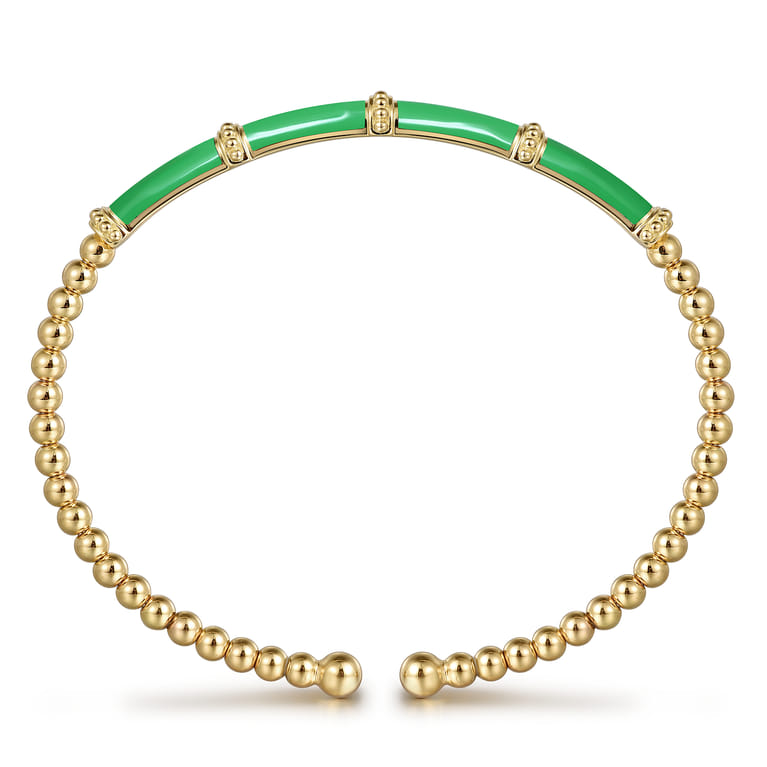 Enamel - 14K Yellow Gold Bujukan and Bar Split Bangle with Emerald Green Enamel - Shot 3