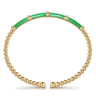 Enamel - 14K Yellow Gold Bujukan and Bar Split Bangle with Emerald Green Enamel