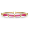 Enamel - 14K Yellow Gold Bujukan and Bar Split Bangle with Fuchsia Enamel