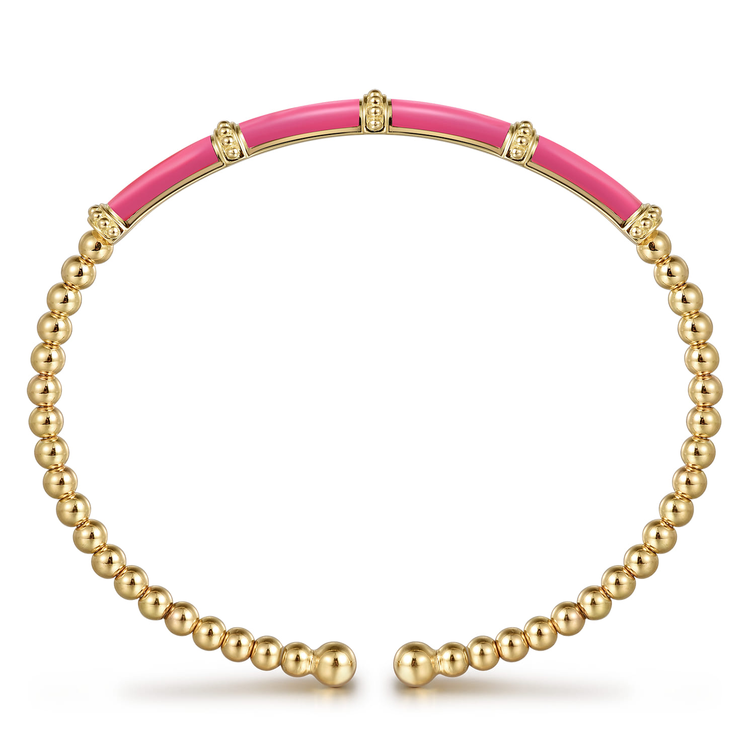 Enamel - 14K Yellow Gold Bujukan and Bar Split Bangle with Fuchsia Enamel - Shot 3