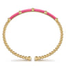 Enamel - 14K Yellow Gold Bujukan and Bar Split Bangle with Fuchsia Enamel