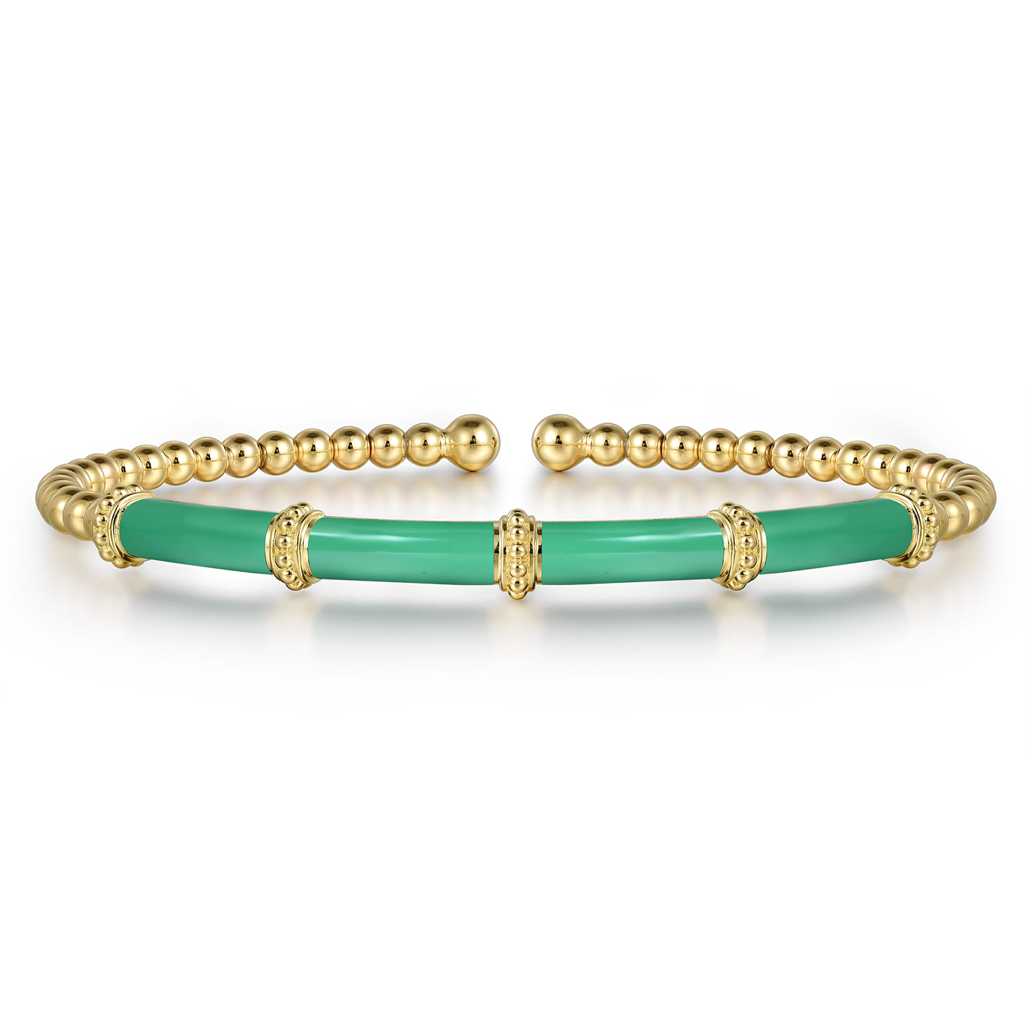 Enamel - 14K Yellow Gold Bujukan and Bar Split Bangle with Mint Green Enamel - Shot 1