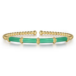Enamel - 14K Yellow Gold Bujukan and Bar Split Bangle with Mint Green Enamel