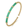 Enamel - 14K Yellow Gold Bujukan and Bar Split Bangle with Mint Green Enamel