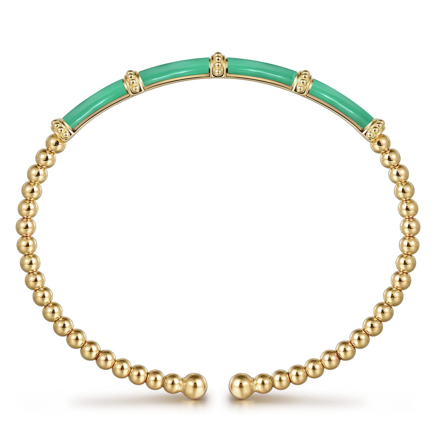 Enamel - 14K Yellow Gold Bujukan and Bar Split Bangle with Mint Green Enamel - Shot 3