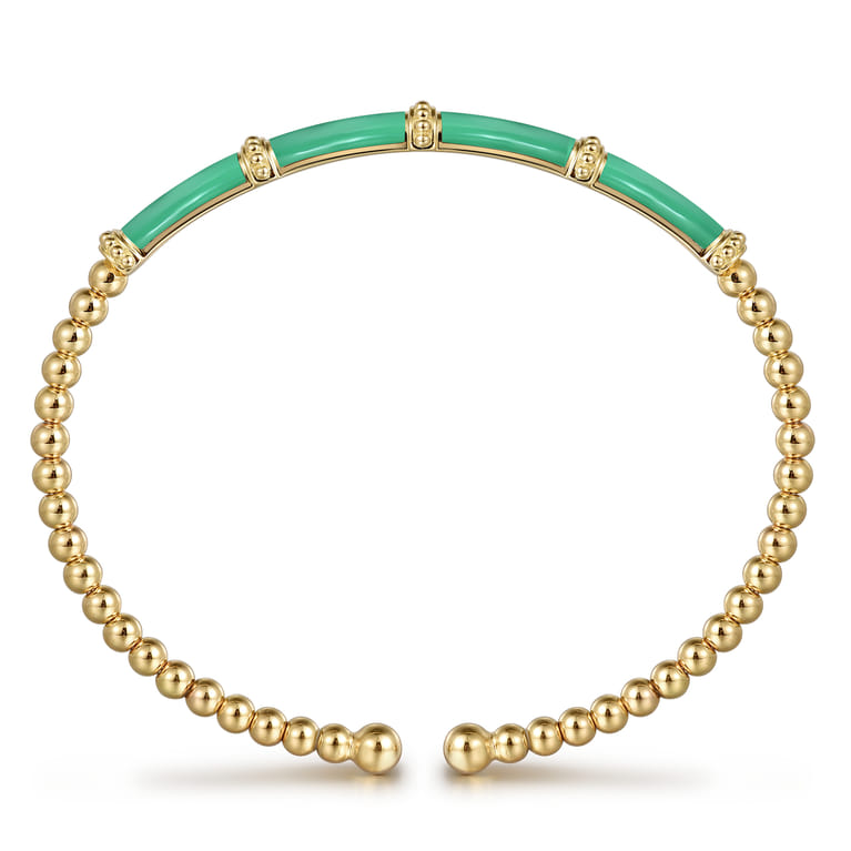 Enamel - 14K Yellow Gold Bujukan and Bar Split Bangle with Mint Green Enamel - Shot 3