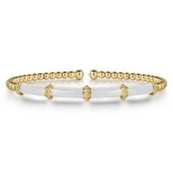 Enamel - 14K Yellow Gold Bujukan and Bar Split Bangle with White Enamel