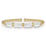 Enamel - 14K Yellow Gold Bujukan and Bar Split Bangle with White Enamel