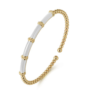 Enamel - 14K Yellow Gold Bujukan and Bar Split Bangle with White Enamel