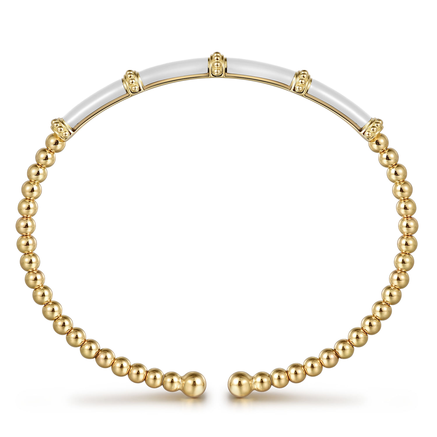 Enamel - 14K Yellow Gold Bujukan and Bar Split Bangle with White Enamel