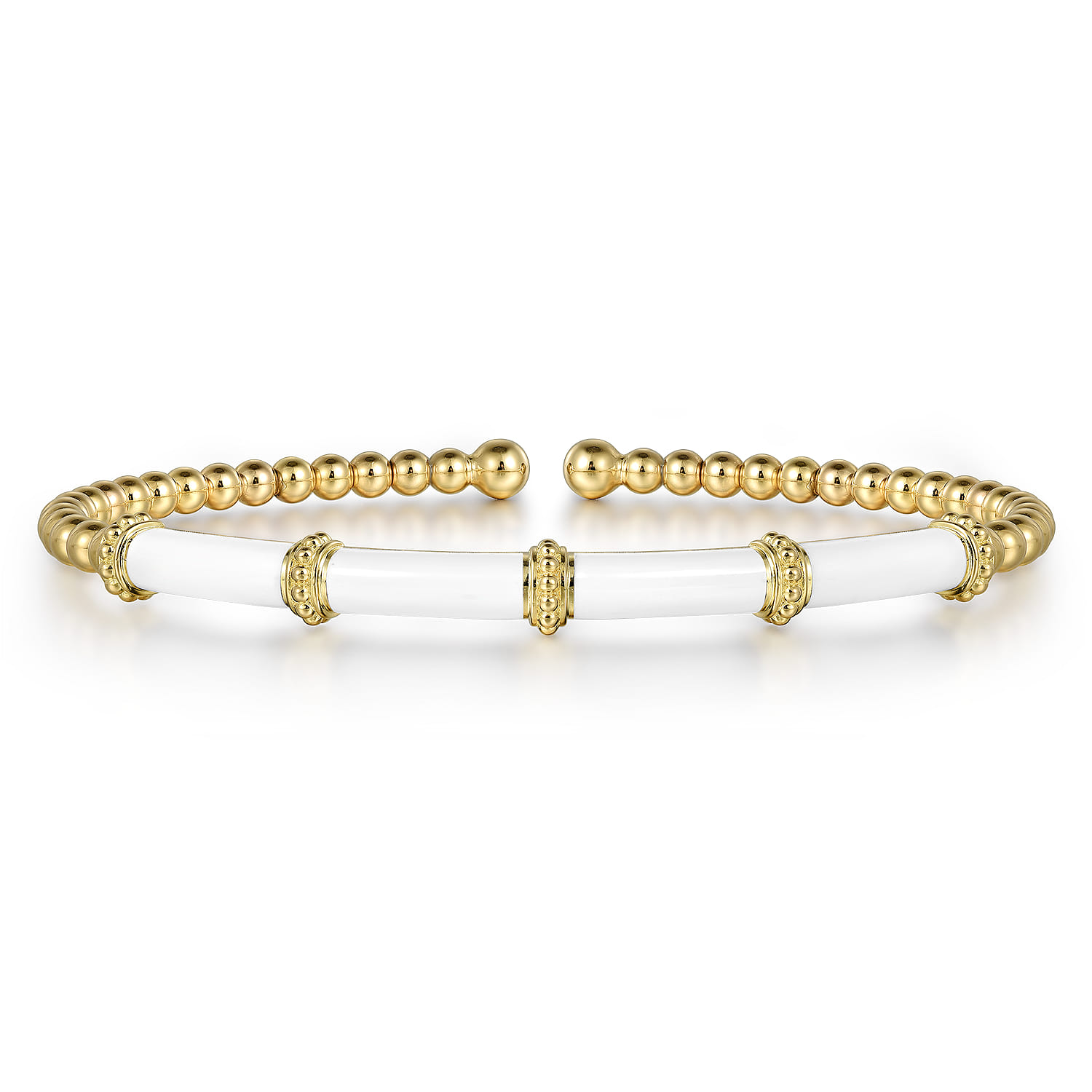 Enamel - 14K Yellow Gold Bujukan and Bar Split Bangle with White Enamel - Shot 1