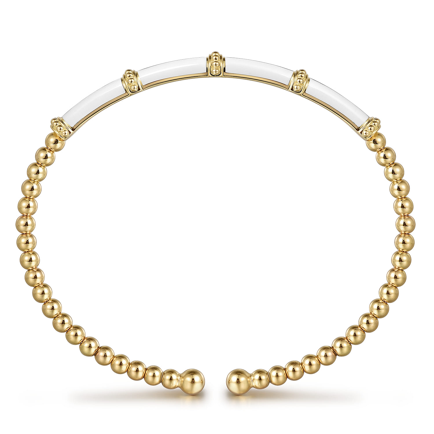 Enamel - 14K Yellow Gold Bujukan and Bar Split Bangle with White Enamel - Shot 3