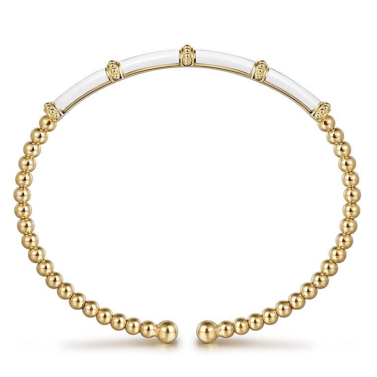 Enamel - 14K Yellow Gold Bujukan and Bar Split Bangle with White Enamel - Shot 3
