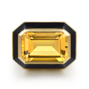 Enamel - 14K Yellow Gold Citrine Cocktail Ring with Black Enamel