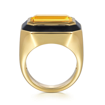Enamel - 14K Yellow Gold Citrine Cocktail Ring with Black Enamel