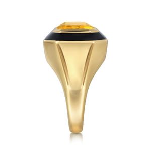 Enamel - 14K Yellow Gold Citrine Cocktail Ring with Black Enamel