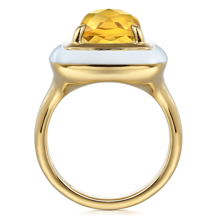 Enamel - 14K Yellow Gold Citrine Cocktail Ring with White Enamel - Shot 2