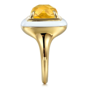 Enamel - 14K Yellow Gold Citrine Cocktail Ring with White Enamel