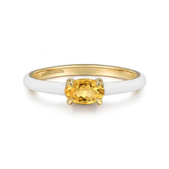 Enamel - 14K Yellow Gold Citrine Cocktail Stackable with White Enamel