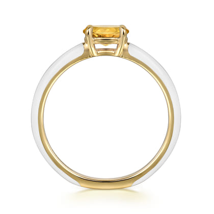 Enamel - 14K Yellow Gold Citrine Cocktail Stackable with White Enamel