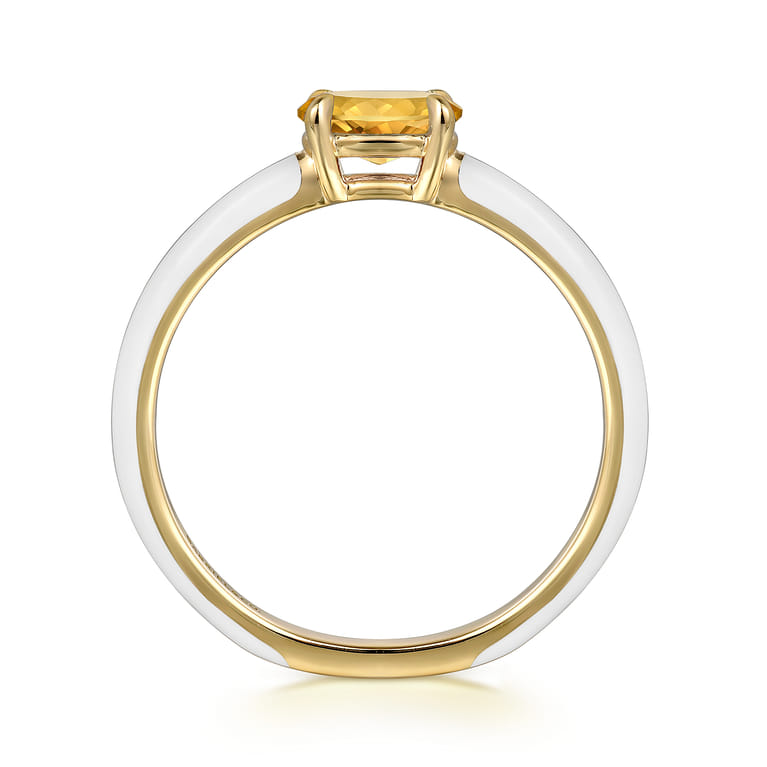Enamel - 14K Yellow Gold Citrine Cocktail Stackable with White Enamel - Shot 2