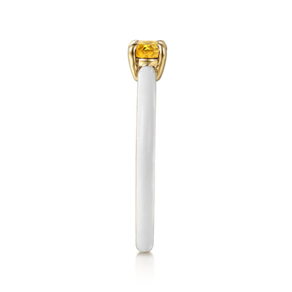 Enamel - 14K Yellow Gold Citrine Cocktail Stackable with White Enamel