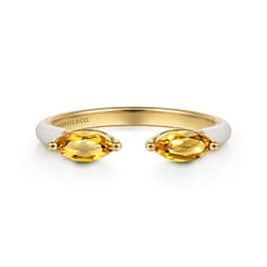 Enamel - 14K Yellow Gold Citrine Open Stackable with White Enamel