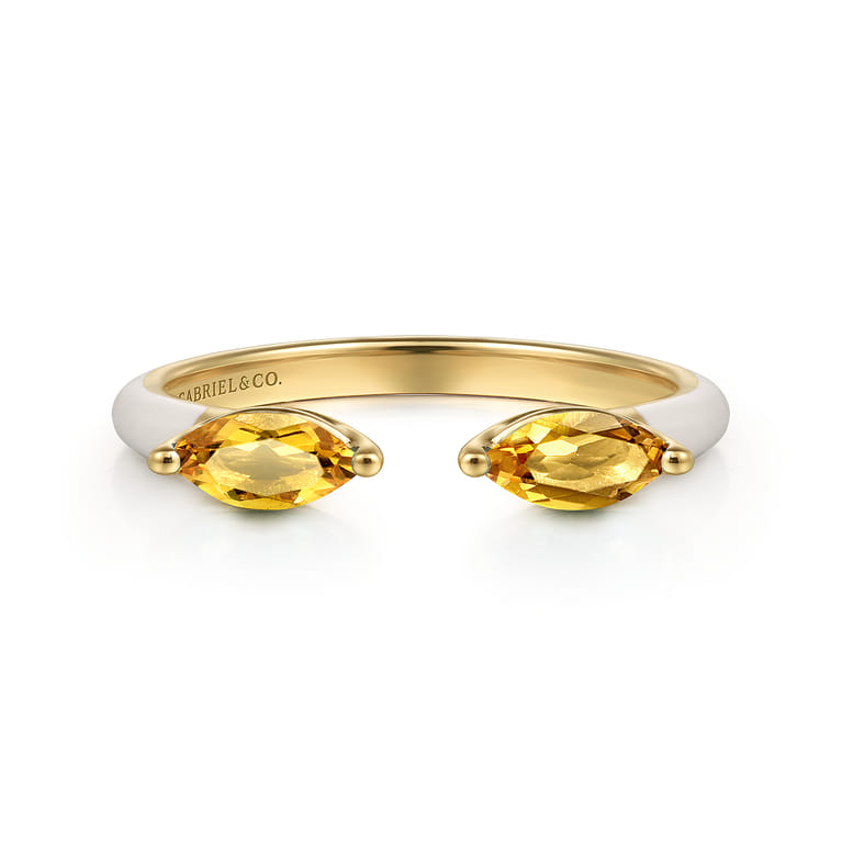 Enamel - 14K Yellow Gold Citrine Open Stackable with White Enamel - Shot 1