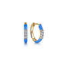 Enamel - 14K Yellow Gold Classic Diamond Huggies with Blue Enamel - 0.08 ct