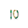 Enamel - 14K Yellow Gold Classic Diamond Huggies with Chrome Green Enamel - 0.08 ct