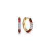 Enamel - 14K Yellow Gold Classic Diamond Huggies with Chrome Red Enamel - 0.08 ct