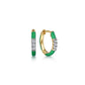 Enamel - 14K Yellow Gold Classic Diamond Huggies with Emerald Green Enamel - 0.08 ct