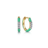Enamel - 14K Yellow Gold Classic Diamond Huggies with Mint Green Enamel - 0.08 ct