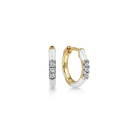 Enamel - 14K Yellow Gold Classic Diamond Huggies with White Enamel