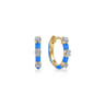Enamel - 14K Yellow Gold Classic Diamond Station Huggies with Blue Enamel - 0.1 ct