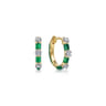 Enamel - 14K Yellow Gold Classic Diamond Station Huggies with Chrome Green Enamel - 0.1 ct