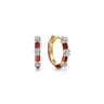 Enamel - 14K Yellow Gold Classic Diamond Station Huggies with Chrome Red Enamel - 0.1 ct