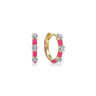 Enamel - 14K Yellow Gold Classic Diamond Station Huggies with Fuchsia Enamel - 0.1 ct