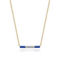 Enamel - 14K Yellow Gold Diamond Bar Necklace with Admiral Blue Enamel