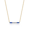 Enamel - 14K Yellow Gold Diamond Bar Necklace with Admiral Blue Enamel - 0.06 ct