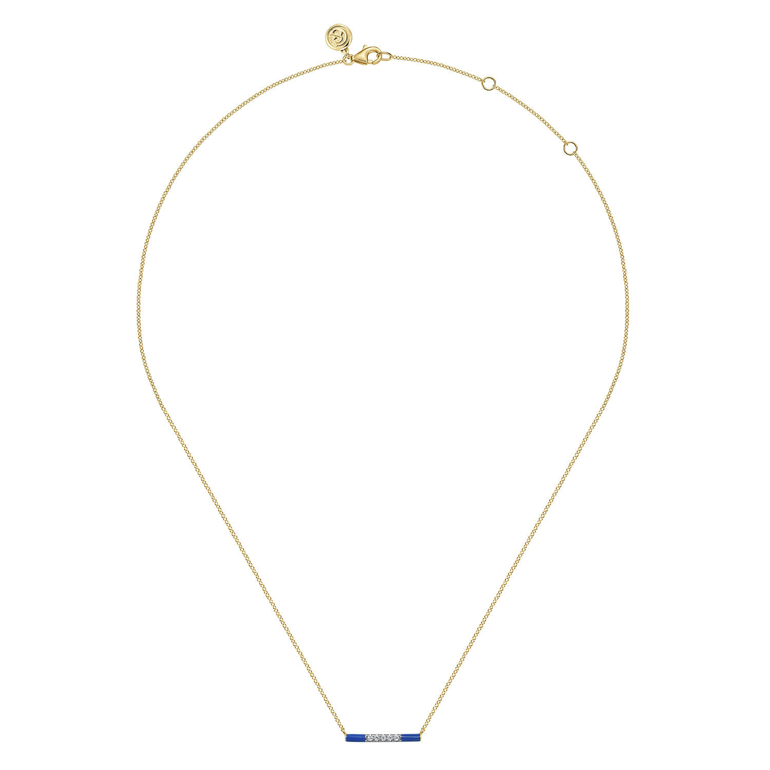 Enamel - 14K Yellow Gold Diamond Bar Necklace with Admiral Blue Enamel - 0.06 ct - Shot 2